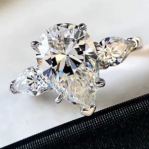 NEW 925 SILVER 6g PEAR CRYSTAL SIMULATED DIAMOND SIMPSON WEDDING RING